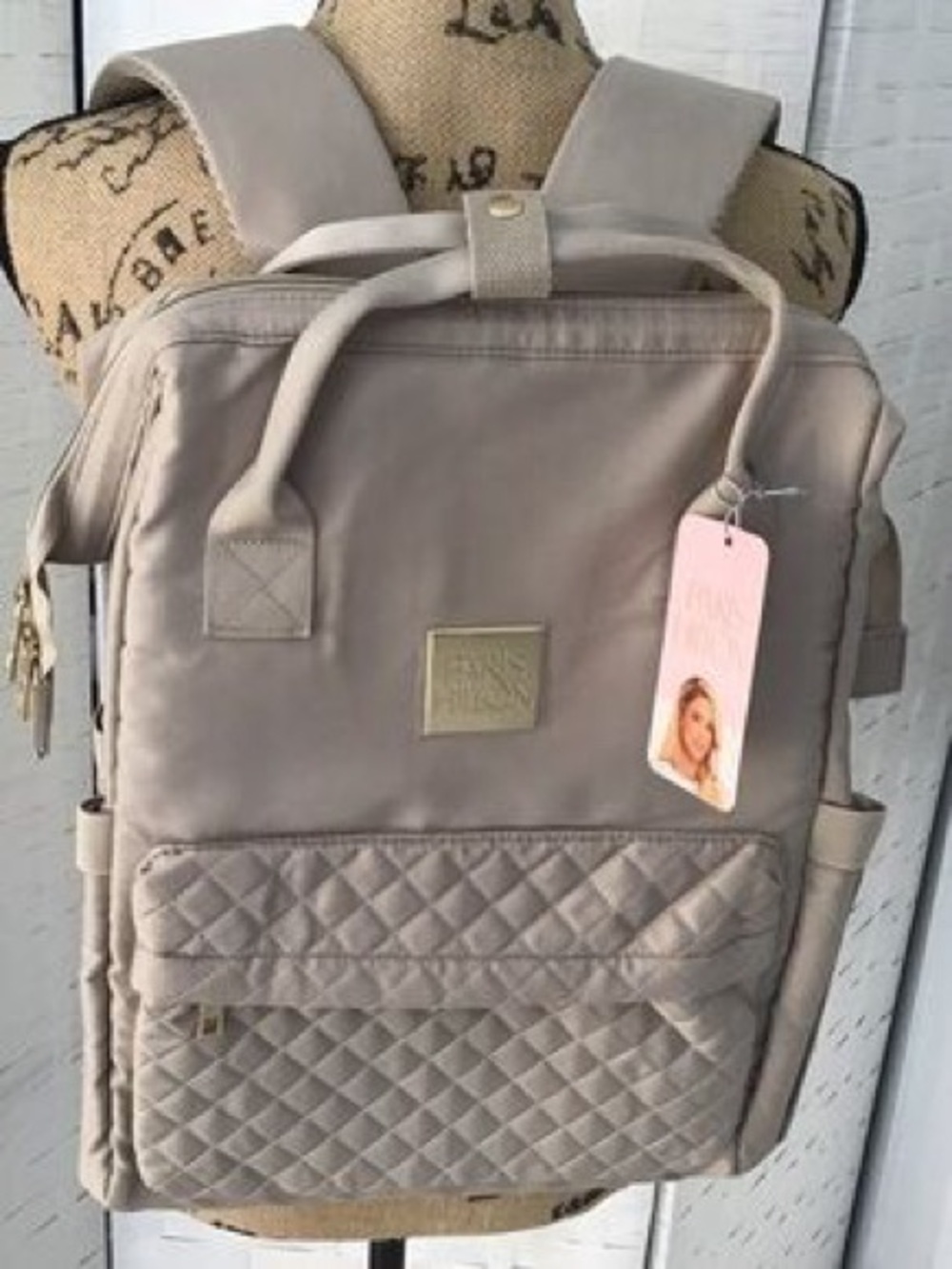 Paris Hilton Beige Quilted Laptop Backpack - Picture 4 of 4